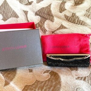 Judith Leiber Black Swarovski Crystal Lipstick Case with Mirror - Stunning!